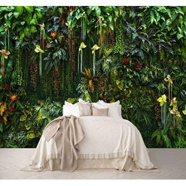 Imagem de Reyhui Papel de parede verde folha de bananeira mural floral papel de parede para quarto sala de estar TV fundo sofá parede (não autoadesivo)