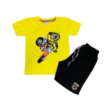 Imagem de Conjunto Camiseta e Short Infantil Motocross Trilha Estiloso Top-Unissex