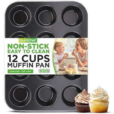 Imagem de Assadeira antiaderente para muffin de 12 xícaras, assadeira de aço carbono cinza de luxo, utensílios de cozinha de metal de qualidade de restaurante de nível comercial, compatível com modelo NCBS10S