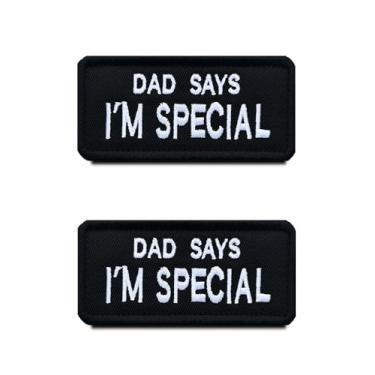 Imagem de Zcketo Pacote com 2 emblemas engraçados de Dad Says I'm Special Tactical Military Hook and Loop Emblem bordado para mochila escolar cão de serviço PTSD ESA apoio animais