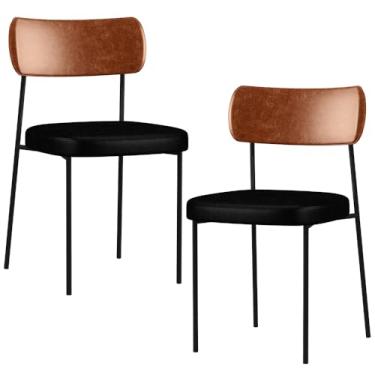 Imagem de Kit 02 Cadeiras Para Sala De Jantar Melina L02 Couríssimo Camel Couríssimo Preto - Lyam Decor