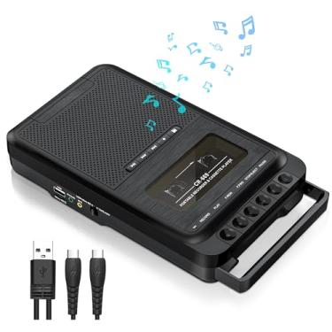 Imagem de Gracioso Conversor de leitor de cassete, cassete portátil para música MP3 via U Disk/cartão SD ou PC, grava em cassetes/USB/cartão SD via microfone, leitor de fita cassete com conector de fone de