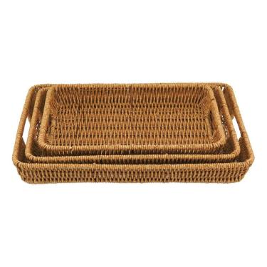 Imagem de Jg 3Pç Bandeja Plástico Natural Decorativa Para Servir Organizadora