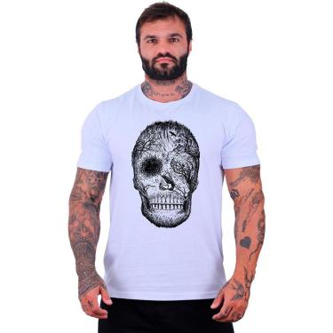 Imagem de Camiseta Tradicional Manga Curta MXD Conceito Forest Skull Caveira Floresta Noturna Masculina-Masculino