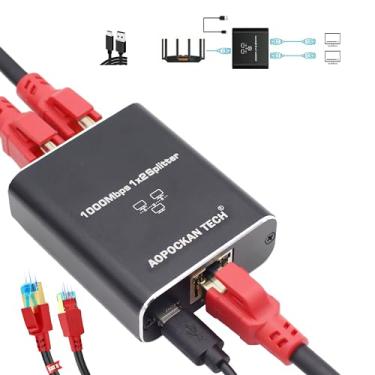 Imagem de Divisor Ethernet 1 a 2, divisor Gigabit Ethernet de 1000 Mbps de alta velocidade com cabo Ethernet Cat8 de 500 cm, divisor LAN RJ45 com cabo de alimentação USB para cabo Cat5/6/7/8 [2 dispositivos