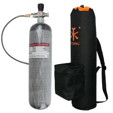 Imagem de TUXING 4500psi Tanque de ar de fibra de carbono 3L com bolsa de transporte, sistema de ar comprimido para paintball PCP com válvula reguladora para rifles de ar PCP/jogo PCP
