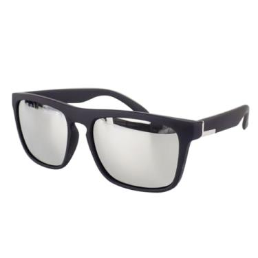 Imagem de Óculos de Sol Masculino Emborrachado Armação Preta Lentes com Alta Proteção Solar UVA/UVB Polarizadas Ideal Praia Casual Sofisticado (Lentes Espelhadas)
