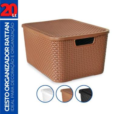 Imagem de Caixa Cesto Rattan Organizadora c/ Tampa Multiuso 20L 42x29 - Arqplast