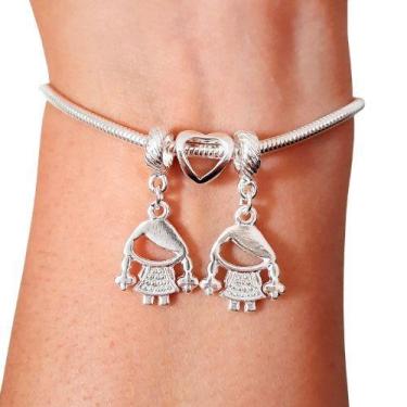 Imagem de Pulseira de Duas Filhas Meninas Banhada à Prata - Bem Menina