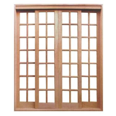 Imagem de Porta Balcão de Correr de Madeira Cedro Arana Quadriculada Reto Esquad