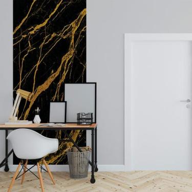 Imagem de Papel de Parede Painel 3D Mármore Preto com Dourado 1M Auto Colante La