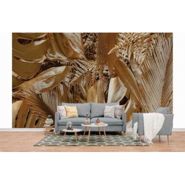 Imagem de Papel de Parede 3D Painel 4M Folhas Floresta Dourada Vinil Folhagem Au
