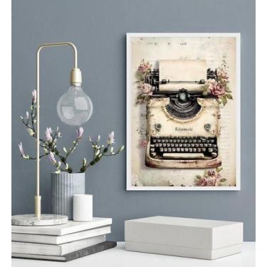 Imagem de Quadro Decorativo Máquina De Escrever Com Flores 24X18Cm - Quadros On-