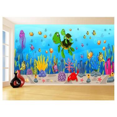 Imagem de Papel De Parede 3D Infantil Fundo Do Mar Peixes 3,5M Azs324 - Você Dec
