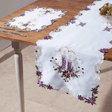Imagem de Caminho De Mesa Branco Natal Lilas Escovado 40X170Cm Rafimex