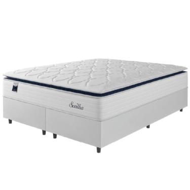 Imagem de Cama Box Casal Queen Colchão Molas Ensacadas Com Pillow Sevilha 158x198x71cm Branco/Cinza Hellen – Suporta Até 150 Kg Por Pessoa