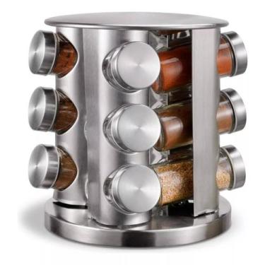 Imagem de Porta Condimentos Temperos Giratório Inox 12 potes de Vidro Redondo Ke
