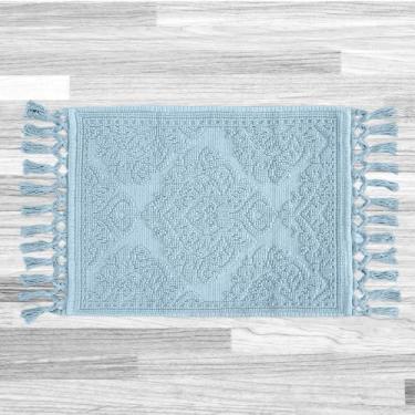 Imagem de Jean Pierre - Tapete de banho Ricardo, tapetes de banheiro com franjas tecidas, 100% algodão, decoração de banheiro premium - mede 68,5 cm x 132 cm - azul claro