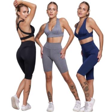 Imagem de KIT 3 Conjunto Top Bojo e Bermuda Ciclista Serra e Mar Roupa Para Academia Treino Moda Fitness-Feminino