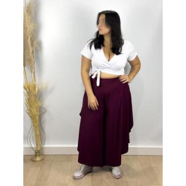 Imagem de Calça Feminina Pantalona Pantacourt Godê Em Viscolycra Malha Veste Tam