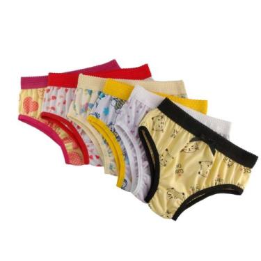 Imagem de Calcinha infantil de algodão com cós, tam P, kit c/ 6un, estampas vari