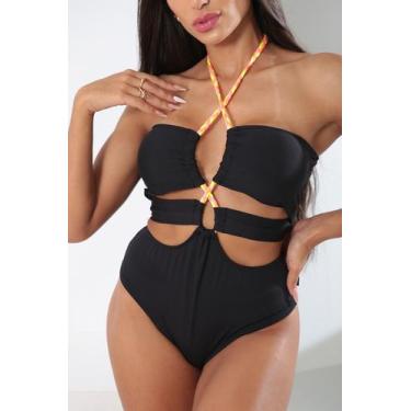 Imagem de Maiô Trança Decotado Neon Body Maio Engana Mamãe - GIORTIZ, Preto, M