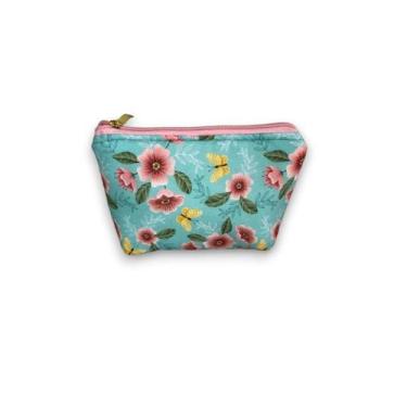 Imagem de Necessaire Estampada Tamanho Pequeno - DaniBordados, Azul com flores