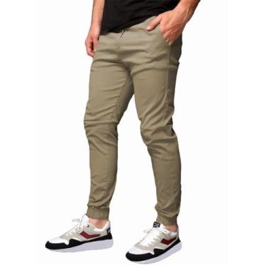 Imagem de Calça Jogger Sarja Masculina Skinny Com Punho - Wooks, Caqui, G