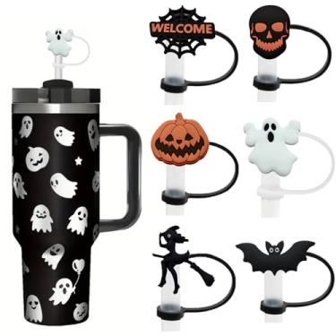 Imagem de Tampa de palha de Halloween para Stanley Cup, 6 peças de silicone de 10 mm, cobertura de canudo de abóbora, bem-vindo, Halloween, topo de palha, compatível com copo de 30 e 1,134 g, acessórios de copo