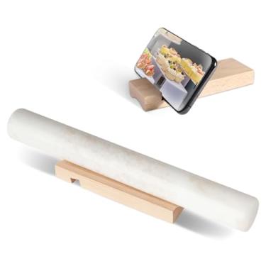 Imagem de Koville Rolo de massa francês de mármore natural africano, rolo antiaderente de 41 cm para assar, rolo de massa para macarrão, bolinho, fondant, torta, pão, pizza, utensílios de cozinha (Namib