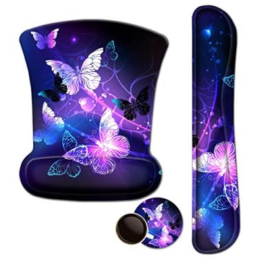 Imagem de Mouse pad com suporte de pulso e teclado para descanso de pulso, mouse pads ergonômicos para laptops computadores, base antiderrapante confortável mouse pad com espuma de memória elevada para fácil digitação e alívio da dor, Arts Butterfly