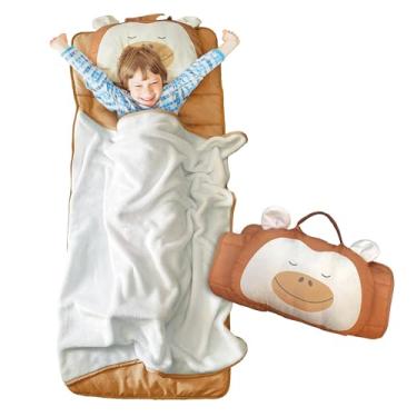 Imagem de LulybLulyboo Saco de dormir infantil com travesseiro removível e alça de transporte, edredom aconchegante frontal e fecho de alças, tapete de cochilo infantil de microfibra macia para pré-escola -