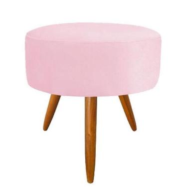 Imagem de Puff Banqueta Magnus Redondo Rosê Rosa Bebê Pés Castanho - Decore.Com
