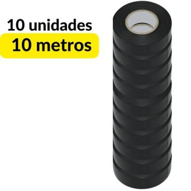 Imagem de 10 Unidades Fita Isolante Preta ou Colorida 5/10/20 Metros Anti-Chamas