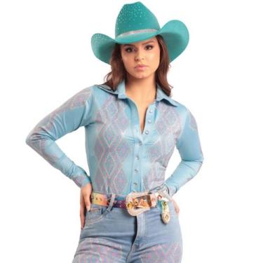 Imagem de Body Camisa Azul Bebê Feminino Western Brilhos Coloridos Moda Country 