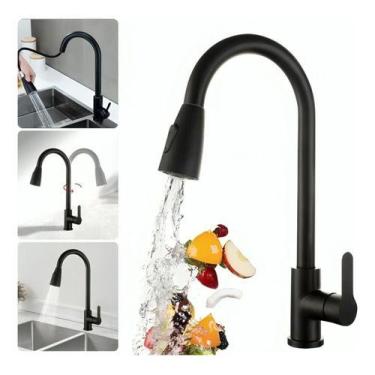 Imagem de Torneira Monocomando Cozinha Preta Gourmet Extensível Luxo - BECAZZA