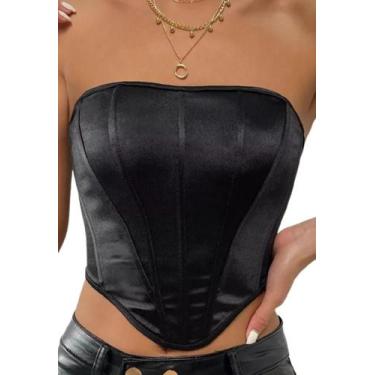 Imagem de Blusa Curta Cropped Top Tubo Corset Lycra Barra V S/ Alça, M (42-44), 