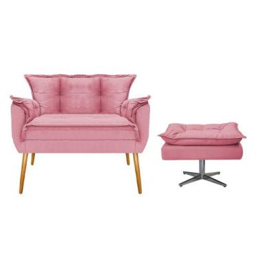 Imagem de Kit Namoradeira e Puff Opala Base Giratória de Metal Suede Rosa Bebê -