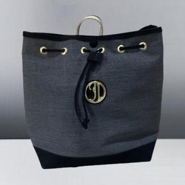 Imagem de Bolsa mochila  linho e couro jj oliver - JJ Oliver  , Cinza