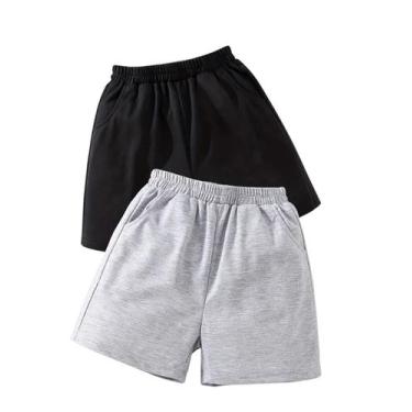 Imagem de Kit 2 calções de moletom de verão sem felpas masculino preto e cinza c