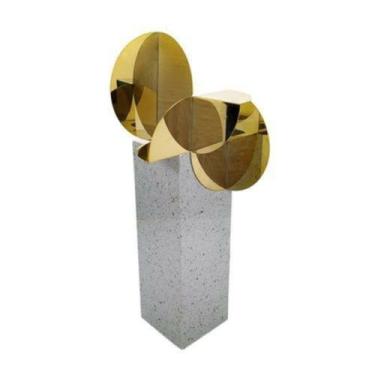 Imagem de Escultura Metal Abstrato Decorativa Base Alta Marmore Luxo - LUXdécor