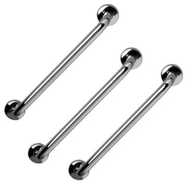 Imagem de Barra de Apoio Inox 60cm Kit 3 Unidades Banheiro Box Deficiente Idoso 