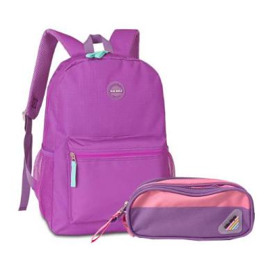Imagem de Kit Mochila Escolar + Estojo Duplo Believe Clio, Roxa