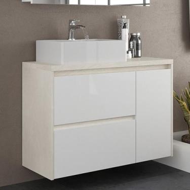 Imagem de Gabinete de Banheiro 90cm com Cuba Ref 920 Cewal - Arenito/Branco