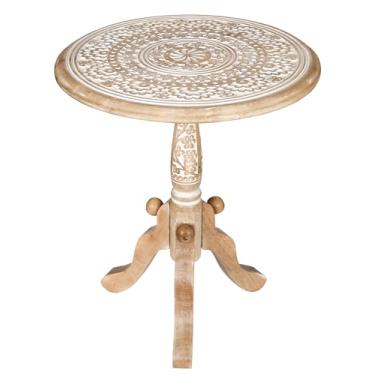 Imagem de Mesa de centro, mesa lateral redonda, mesa de canto redonda, mesa de altar, mesa de destaque de madeira, mesa lateral, mesa de extremidade, mesa de canto pequena, mesa lateral gravada feita à mão 45 x