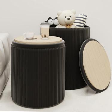 Imagem de Twira Otomano redondo com 2 unidades, pufe de veludo para sala de estar, quarto, dormitório, trailer, mesa de centro com tampa flip-up, banquinho estofado para maquiagem, descanso para os pés