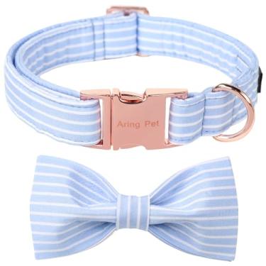 Imagem de ARING PET Coleira para cães - Linda coleira azul para cães com laço, gravata borboleta de verão ajustável, coleira de cachorro com fivela de metal para cães pequenos, médios e grandes