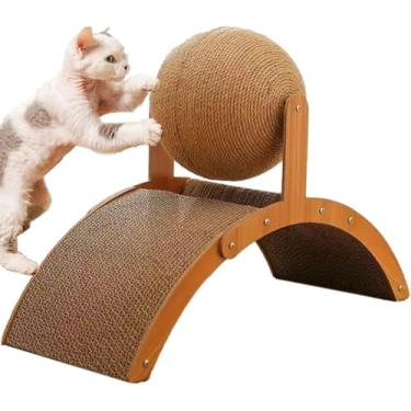Imagem de Brinquedo de sisal para arranhar gatos, tábua interativa para arranhar gatos com moldura de madeira, brinquedo durável para gatos internos, design de roda gigante resistente ao desgaste para diversão