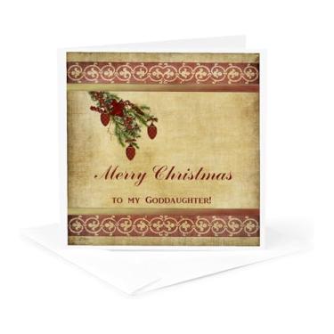 Imagem de Árvore de Natal com enfeites vermelhos, flores e fitas - Cartão comemorativo, 15 x 15 cm, único (gc_157967_5)