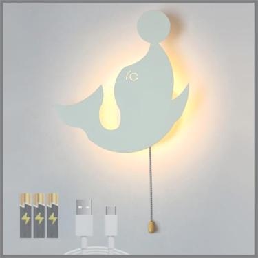 Imagem de Luminária de parede LED moderna com desenho animado, interruptor de cordão, arandelas de parede, luz noturna recarregável por USB, decoração criativa simples para quarto de crianças, ilumina